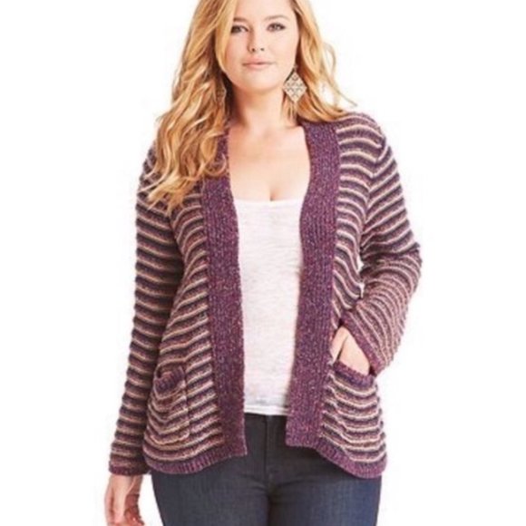Lucky Brand Purple Stripe Cardigan XL - Picture 1 of 6